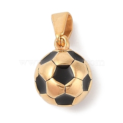 304 Stainless Steel Pendants, with Enamel, Football Charm, Golden, Black, 11.5x11.5mm, Hole: 6.5x3.5mm(STAS-S001-06G-G)