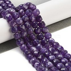 Natural White Jade Beads Strands, Faceted, Dyed, Cube, Dark Orchid, 7x8x7mm, Hole: 1mm, about 47~48pcs/strand, 13.35~13.46''(33.9~34.2cm)(G-H028-A09-02)