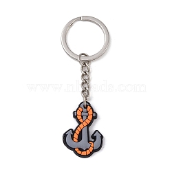 Cartoon PVC Pendant Keychain, with Iron Keychain Findings, Anchor & Helm, 8.6cm(KEYC-U001-01D)