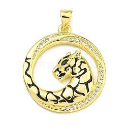 Brass Micro Pave Cubic Zirconia Pendants, with Enamel, Leopard Charms, Real 18K Gold Plated, 27x24.5x2mm, Hole: 4x3.5mm(KK-K354-09C-G)