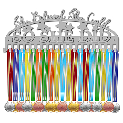 Fashion Iron Medal Hanger Holder Display Wall Rack, 20-Hooks, with Screws, Silver, Word, 150x400mm, Hole: 5mm(ODIS-WH0037-153)