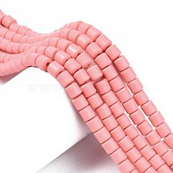Polymer Clay Bead Strands, Column, Pink, 5~7x6mm, Hole: 1.5~2mm, about 61~69pcs/strand, 15.74 inch(CLAY-T001-C58)
