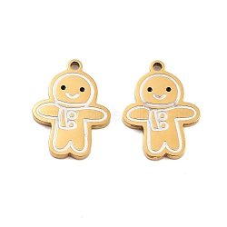 Ion Plating(IP) 304 Stainless Steel Pendants, Christmas Theme Enamel Charms, Golden, Gingerbread Man, 16.5x12x1.5mm, Hole: 1.2mm(STAS-S140-01I)