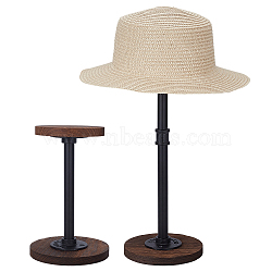 2Pcs 2 Sizes Wooden Hat Racks, with Black Iron Findings, Flat Round, Coffee, 15x23.2~44.45cm, 1pc/size(ODIS-PH0009-22)
