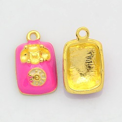 Golden Tone Alloy Enamel Pendants, Telephone Sets, Deep Pink, 19x12x7mm, Hole: 2mm(ENAM-J467-03G)