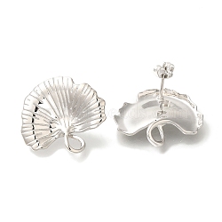 Rack Plating Leaf Brass Stud Earrings, Long-Lasting Plated, Lead Free & Cadmium Free, Platinum, 22x24mm(EJEW-H016-37P)