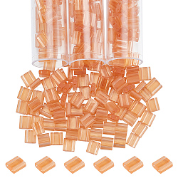 240Pcs Glass Seed Beads, 2-Hole, Rectangle, Dark Salmon, 5x4.5~5.5x2~2.5mm, Hole: 0.5~0.8mm(SEED-NB0002-08J)