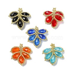 Glass Seed Beaded Woven Pendants, Leaf, Mixed Color, 35.5x35.5x7.5mm, Hole: 1.5mm(PALLOY-MZ00292)