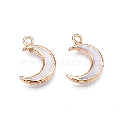 Natural Freshwater Shell Pendants, with Brass Loops, Edge Golden Plated, Moon, Seashell Color, 16.5x11x3mm, Hole: 1.8mm(X-SHEL-S276-94)