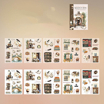 Scenery of Rome PET and Paper Sticker, Self-adhesion, for Suitcase, Skateboard, Refrigerator, Helmet, Mobile Phone Shell, DIY Photo Album Diary Scrapbook Decoration, Book, 23~52x15~52x0.1mm, 10pcs/set