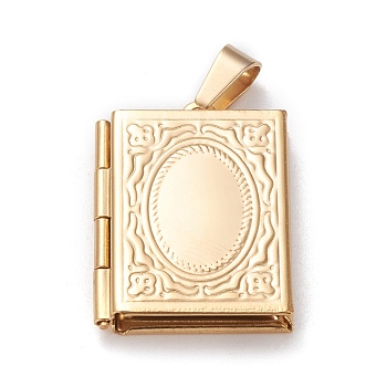 304 Stainless Steel Locket Pendants, Photo Frame Charms for Necklaces, Rectangle, Golden, 26x19x5mm, Hole: 3x7mm, Inner Diameter: 9.5x14.5mm