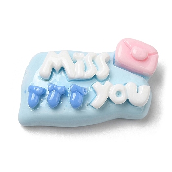 Opaque Resin Cabochons, Word Miss You Cabochons, Letter, 12.5x22.5x7mm