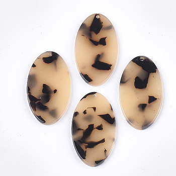 Cellulose Acetate(Resin) Pendants, Leopard Print, Oval, PapayaWhip, 38x21x3mm, Hole: 1.5mm
