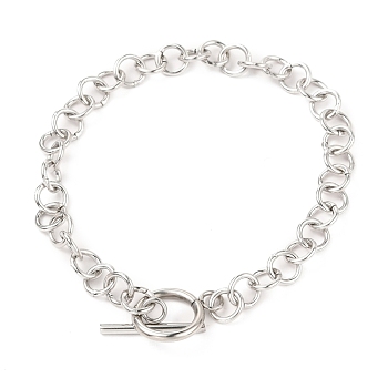 Unisex 304 Stainless Steel Rolo Chains Bracelets, with Toggle Clasps, Stainless Steel Color, 7-7/8 inch(20cm)