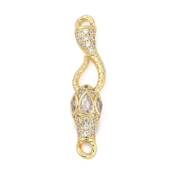 Brass Micro Pave Clear Cubic Zirconia S-Hook Clasps, Cadmium Free & Lead Free, Long-Lasting Plated, Rack Plating, Snake, Real 18K Gold Plated, 37x9x6mm, Hole: 2x1.9mm & 2x1.8mm