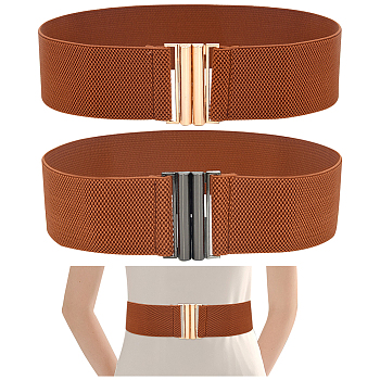 WADORN 2Pcs 2 Colors Polyester Elastic Corset Belts, Waist Belt with Zinc Alloy Clasps for Women Girls, Saddle Brown, 26-3/4~27-1/2 inch(68~70cm), 1pc/style
