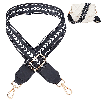 Polyester Adjustable Bag Straps, with PU Leather & Alloy Swivel Clasps, Black, 80~131x3.65~3.9x0.1~0.3cm