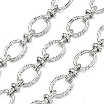 Handmade 304 Stainless Steel Oval Link Chains, Unwelded, with Spool, Stainless Steel Color, 13.5x10.5x2mm and 12x6mm
