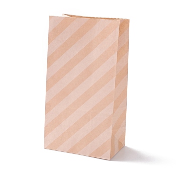 Rectangle Kraft Paper Bags, None Handles, Gift Bags, Stripe Pattern, BurlyWood, 13x8x24cm