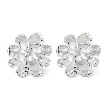 304 Stainless Steel Flower Stud Earrings, Silver, 25x25mm