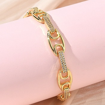 Clear Cubic Zirconia Oval Link Chains Bracelet, Brass Jewelry for Women, Cadmium Free & Lead Free, Long-Lasting Plated, Rack Plating, Real 18K Gold Plated, 8.27 inch(21cm)