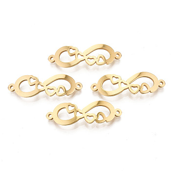 201 Stainless Steel Links connectors,  Infinity, Golden, 31.5x10x1mm, Hole: 1mm