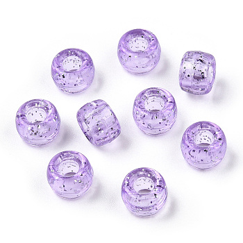 Transparent Plastic Beads, with Glitter Powder, Barrel, Plum, 9x6mm, Hole: 3.8mm, about 1900pcs/500g