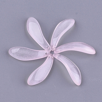 Transparent Spray Painted Glass Pendants, Petal, Pink, 26x8.5x6mm, Hole: 1mm