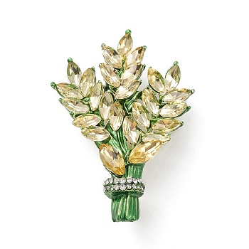 Rhinestone Wheat Brooch Pin, Golden Alloy Badge for Backpack Clothes, Lt.Col.Topaz, 45x30x11.5mm