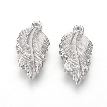 201 Stainless Steel Pendants, Leaf, Stainless Steel Color, 19x10x3.5mm, Hole: 1.4mm