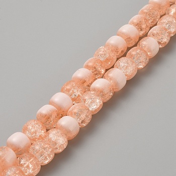 Two Tone Transparent Crackle Glass Beads Strands, Rondelle, PeachPuff, 10x8mm, Hole: 1.6mm, about 90pcs/strand, 29.72''(75.5cm)