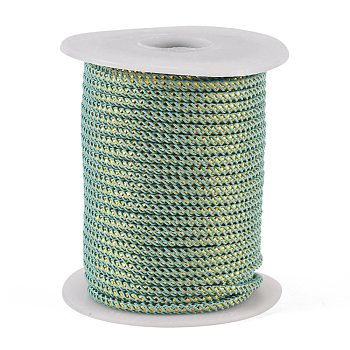 Round String Thread Polyester Cords, with Gold Wire, Medium Aquamarine, 2.5mm, about 21.87 yards(20m)/roll