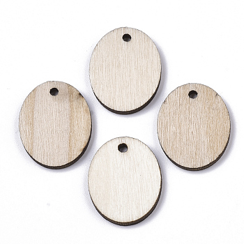 Undyed Wooden Pendant, Oval, Antique White, 21.5x17x2.5mm, Hole: 1.8mm