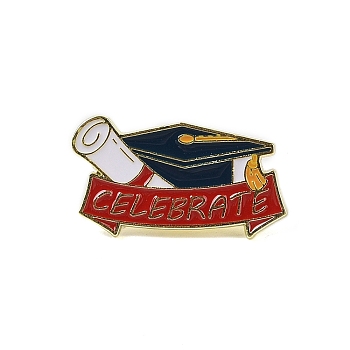 Graduation Theme Zinc Alloy Brooches, Enamel Pins, Hat, Golden, 17x29.5x1.5mm