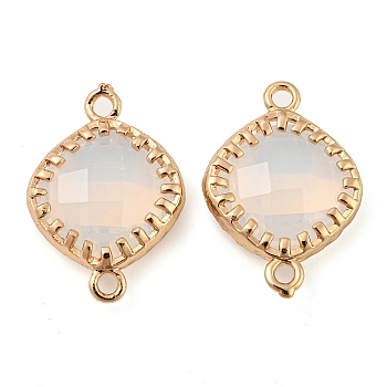 Brass Pave Faceted Glass Connector Charms, Long-Lasting Plated, Rhombus Links, Azure, Golden, 22x15x6mm, Hole: 1.8mm