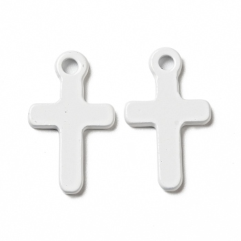 Spray Painted 201 Stainless Steel Pendants, Cross Charm, White, 21x12.5x2mm, Hole: 2mm