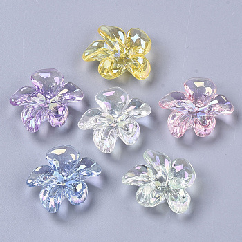 Transparent Acrylic Beads, AB Color Plated, Flower, Mixed Color, 20.5x24x9mm, Hole: 1.4mm