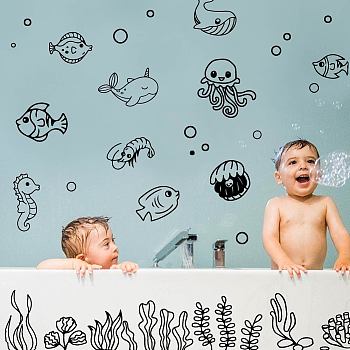 Translucent PVC Self Adhesive Wall Stickers, Waterproof Building Decals for Home Living Room Bedroom Wall Decoration, Fish, 600x390mm, 2 sheets/set
