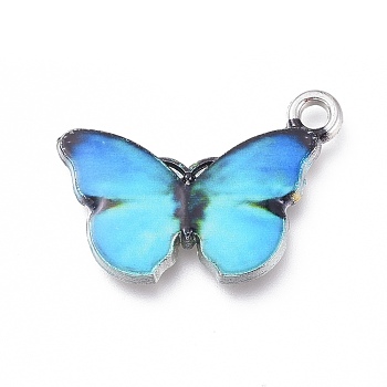 Alloy Enamel Pendants, Cadmium Free & Lead Free, Butterfly, Platinum, Turquoise, 20x12.5x2.2mm, Hole: 1.6mm