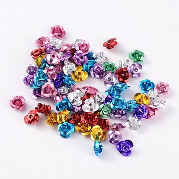 Aluminum Rose Flower, Tiny Metal Beads, Mixed Color, 12x7mm, Hole: 1mm, about 920~950pcs/bag