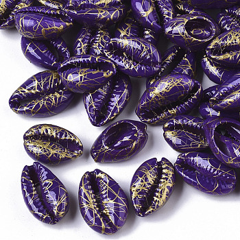 Spray Painted Natural Cowrie Shell Beads, Drawbench, No Hole/Undrilled, Purple, 18~21x12~15x7mm