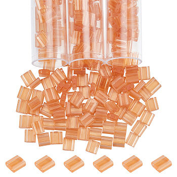 240Pcs Glass Seed Beads, 2-Hole, Rectangle, Dark Salmon, 5x4.5~5.5x2~2.5mm, Hole: 0.5~0.8mm