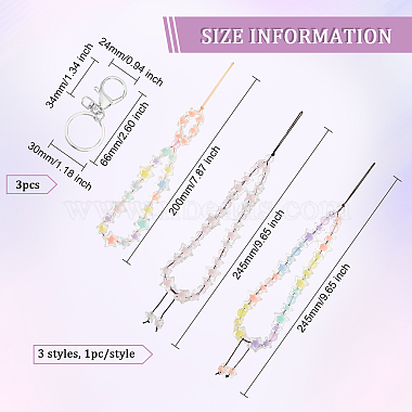 3Pcs 3 Style Transparent Acrylic Beads and Glass Seed Beads Mobile Strap(KEYC-OC0001-18)-2