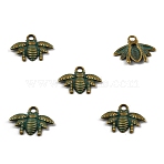 Tibetan Style Alloy Pendants, Bees Charms, Antique Bronze & Green Patina, 15.5x20x2mm, Hole: 2mm(FIND-WH0120-58ABG)