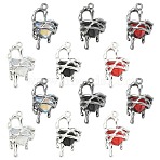 12Pcs 6 Colors Resin Rhinestone Pendants, with Alloy Findings, Heart, Mixed Color, 26x15x9mm, Hole: 1.6mm, 2pcs/color(RB-CJ0001-09)