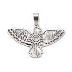 201 Stainless Steel Pendants, Hollow Aztec Eagle Charm, Anti-Tarnish, Stainless Steel Color, 27.5x44.5x1mm, Hole: 9x4.5mm(STAS-V013-09P)