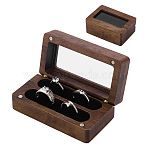 Walnut Wood Jewelry Couple Rings Storage Cases with Visible Window Magnetic Lids, Portable Travel Jewelry Boxes for Rings, Rectangle, Coffee, 10x5.45x3.7cm(CON-WH0112-018)