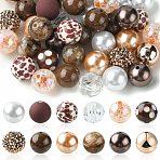 DIY Candy Color Bracelet Necklace Making Kit, Including Acrylic Round & Metal Spacer Beads, End Chain, Clasp, Wire, Coconut Brown, Beads: 19~20x17.5~20mm, Hole: 2.5~3mm, 50Pcs/set(MACR-CJC0001-12P-04)