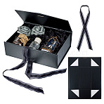 Rectangle Foldable Paper Gift Storage Boxes, Jewelry Gift Case with Ribbon, Black, 19x26x8cm(AJEW-TAC0035-07B)
