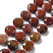 Natural Red Agate Beads Strands, with Seed Beads, Faceted Hexagonal Cut, Flat Round, 12~12.5x5~6mm, Hole: 1.2~1.4mm, about 27~29pcs/strand, 15.55~15.75 inck(39.5~40cm)(G-NH0004-036)